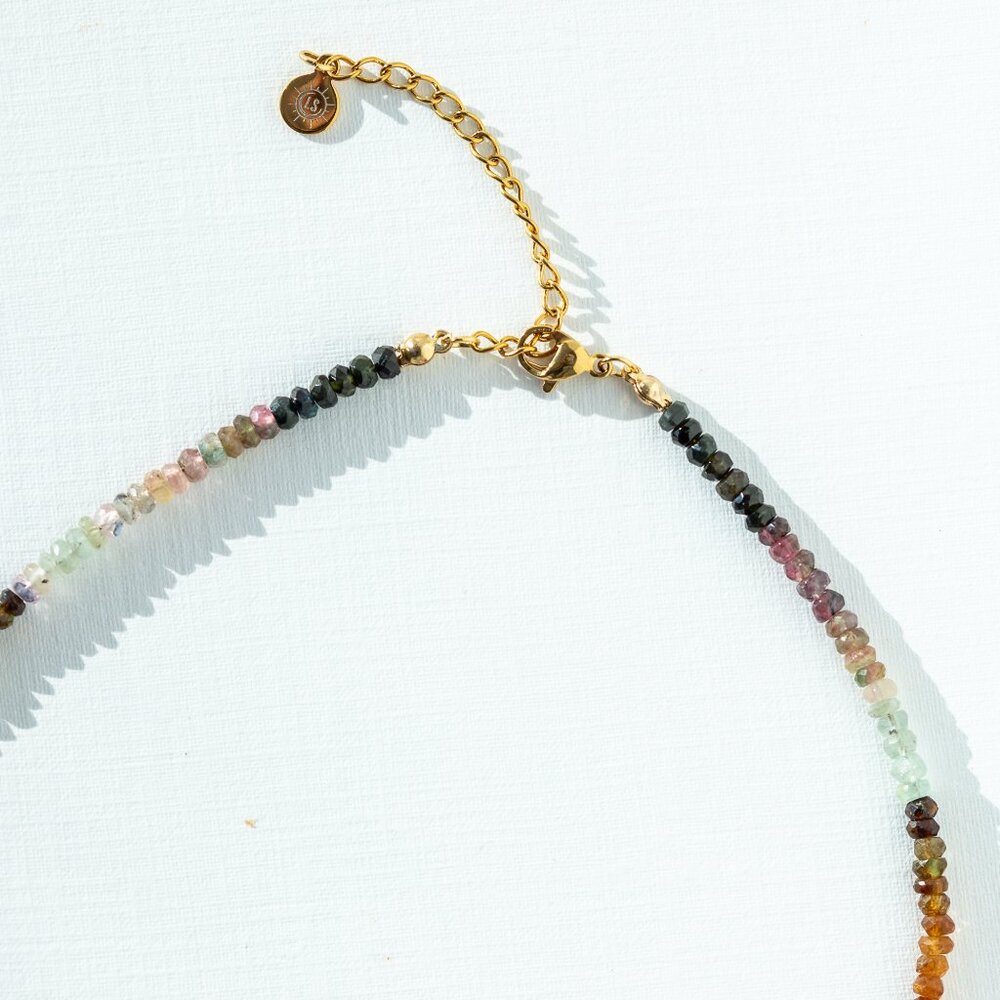 Watermelon Tourmaline Necklace Gemstone Beaded Necklace Gold Charm Clasp PRETTY - Picture 10 of 12